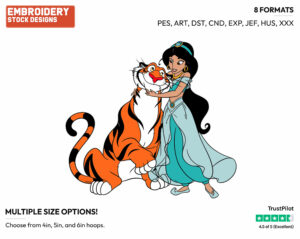 Jasmine, Rajah - Disney's Aladdin - Embroidery Design in 3 sizes & 8 formats