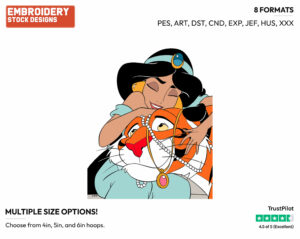Jasmine, Rajah - Disney's Aladdin - Embroidery Design in 3 sizes & 8 formats