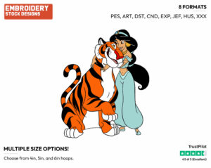 Jasmine, Rajah - Disney's Aladdin - Embroidery Design in 3 sizes & 8 formats