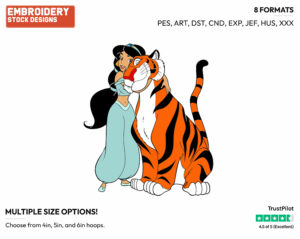 Jasmine, Rajah - Disney's Aladdin - Embroidery Design in 3 sizes & 8 formats