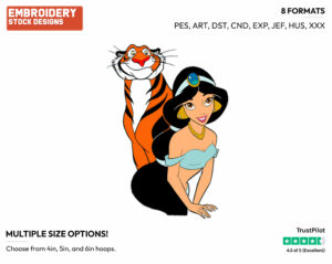 Jasmine, Rajah - Disney's Aladdin - Embroidery Design in 3 sizes & 8 formats