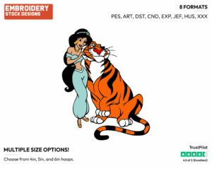Jasmine, Rajah - Disney's Aladdin - Embroidery Design in 3 sizes & 8 formats