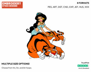 Jasmine, Rajah - Disney's Aladdin - Embroidery Design in 3 sizes & 8 formats