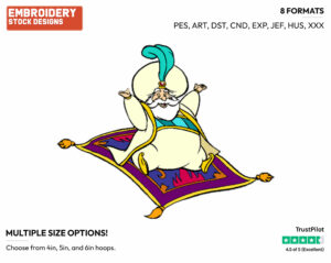 Sultan On Magic Carpet - Disney's Aladdin - Embroidery Design in 3 sizes & 8 formats