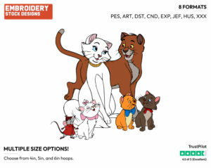 Duchess, Toulouse And The Kittens With Roquefort - Disney's The Aristocats - Embroidery Design in 3 sizes & 8 formats