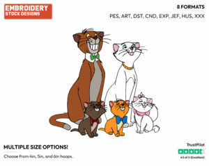The Aristocats Smiling For Photo - Disney's The Aristocats - Embroidery Design in 3 sizes & 8 formats