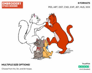 Toulouse, Berlioz, Duchess, O'Malley Dancing - Disney's The Aristocats - Embroidery Design in 3 sizes & 8 formats