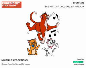 Toulouse, Marie, O'Malley Dancing - Disney's The Aristocats - Embroidery Design in 3 sizes & 8 formats