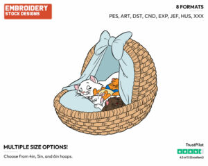 Duchess, Toulouse, Berlioz, Marie In Basket - Disney's The Aristocats - Embroidery Design in 3 sizes & 8 formats