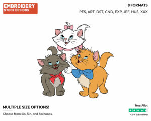 Toulouse, Berlioz, Marie - Disney's The Aristocats - Embroidery Design in 3 sizes & 8 formats