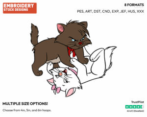 Berlioz, Marie Playing - Disney's The Aristocats - Embroidery Design in 3 sizes & 8 formats