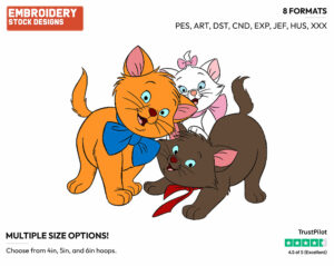 Marie, Toulouse, Berlioz Posing - Disney's The Aristocats - Embroidery Design in 3 sizes & 8 formats