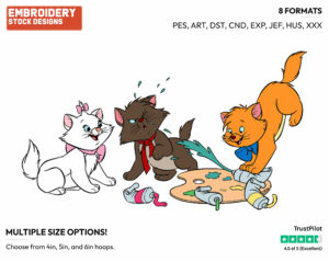 Toulouse, Berlioz - Disney's The Aristocats - Embroidery Design in 3 sizes & 8 formats
