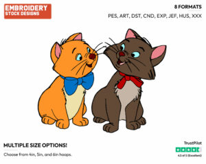 Toulouse, Berlioz - Disney's The Aristocats - Embroidery Design in 3 sizes & 8 formats