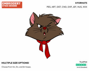 Berlioz Grimacing - Disney's The Aristocats - Embroidery Design in 3 sizes & 8 formats