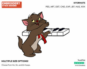 Berlioz Playing Piano - Disney's The Aristocats - Embroidery Design in 3 sizes & 8 formats