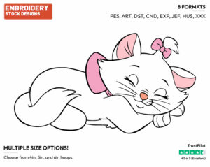 Marie Sleeping - Disney's The Aristocats - Embroidery Design in 3 sizes & 8 formats