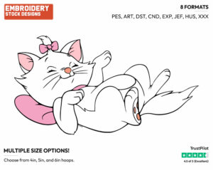 Playful Marie On Her Back - Disney's The Aristocats - Embroidery Design in 3 sizes & 8 formats