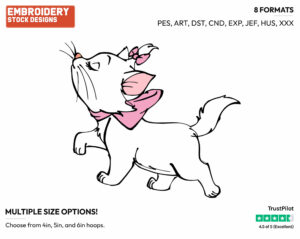 Marie Walking With Her Nose In The Air - Disney's The Aristocats - Embroidery Design in 3 sizes & 8 formats