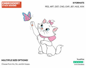 Marie Greeting A Butterfly - Disney's The Aristocats - Embroidery Design in 3 sizes & 8 formats