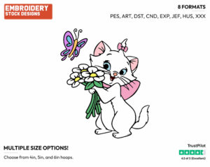 Marie, Flowers, Butterfly - Disney's The Aristocats - Embroidery Design in 3 sizes & 8 formats