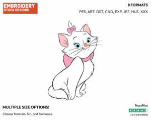 Marie Sitting Down - Disney's The Aristocats - Embroidery Design in 3 sizes & 8 formats