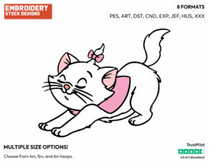 Marie Stretching - Disney's The Aristocats - Embroidery Design in 3 sizes & 8 formats