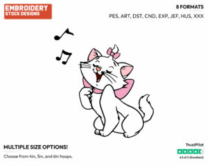 Marie Singing - Disney's The Aristocats - Embroidery Design in 3 sizes & 8 formats