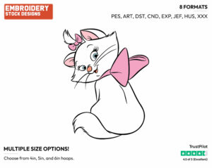 Marie Looking Over Her Shoulder - Disney's The Aristocats - Embroidery Design in 3 sizes & 8 formats