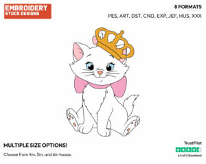 Marie Wearing A Crown - Disney's The Aristocats - Embroidery Design in 3 sizes & 8 formats
