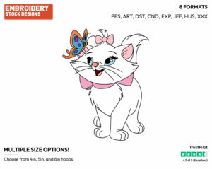 Marie Greeting A Butterfly - Disney's The Aristocats - Embroidery Design in 3 sizes & 8 formats