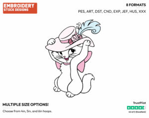 Marie Putting On A Hat - Disney's The Aristocats - Embroidery Design in 3 sizes & 8 formats