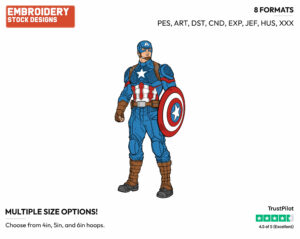 Captain America Standing Tall - Disney Marvel's The Avengers - Embroidery Design in 3 sizes & 8 formats