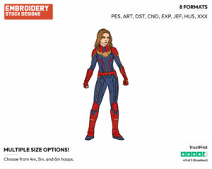 Captain Marvel Standing Tall - Disney Marvel's The Avengers - Embroidery Design in 3 sizes & 8 formats