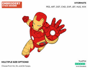 Iron Man Flying - Disney Marvel's The Avengers - Embroidery Design in 3 sizes & 8 formats