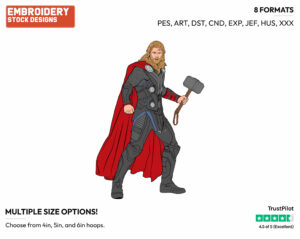 Thor With His Hammer - Disney Marvel's The Avengers - Embroidery Design in 3 sizes & 8 formats
