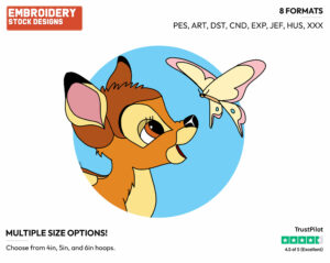 Bambi Admiring A Yellow Butterfly - Disney's Bambi - Embroidery Design in 3 sizes & 8 formats