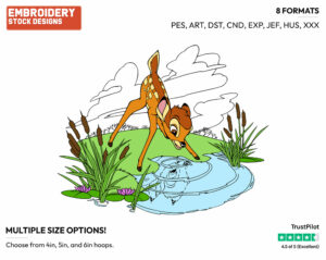 Bambi Staring At His Reflection In The Water - Disney's Bambi - Embroidery Design in 3 sizes & 8 formats