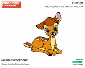 Cute Bambi Smiling - Disney's Bambi - Embroidery Design in 3 sizes & 8 formats