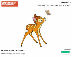 Bambi Admiring A Butterfly - Disney's Bambi - Embroidery Design in 3 sizes & 8 formats