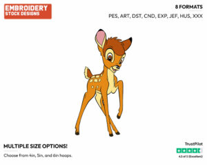 Cute Bambi - Disney's Bambi - Embroidery Design in 3 sizes & 8 formats