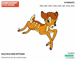 Frightened Bambi Running - Disney's Bambi - Embroidery Design in 3 sizes & 8 formats