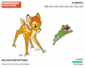 Bambi Surprised By Frog - Disney's Bambi - Embroidery Design in 3 sizes & 8 formats