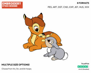 Bambi And Thumper Sitting Nose To Nose - Disney's Bambi - Embroidery Design in 3 sizes & 8 formats
