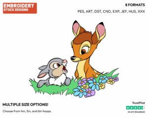 Bambi And Thumper Peeping Over A Bush - Disney's Bambi - Embroidery Design in 3 sizes & 8 formats