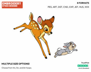 Bambi, Thumper Running - Disney's Bambi - Embroidery Design in 3 sizes & 8 formats