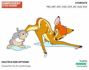 Bambi, Thumper On Ice - Disney's Bambi - Embroidery Design in 3 sizes & 8 formats