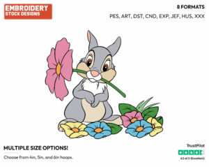 Thumper Holding A Flower In His Mouth - Disney's Bambi - Embroidery Design in 3 sizes & 8 formats
