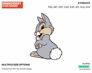 Thumper Back View - Disney's Bambi - Embroidery Design in 3 sizes & 8 formats