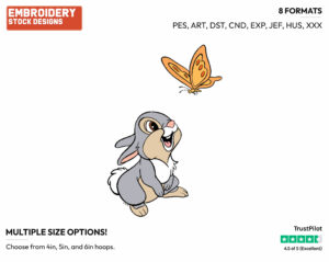 Thumper, Buttefly - Disney's Bambi - Embroidery Design in 3 sizes & 8 formats